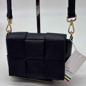 Carro Positano NWT Navy Blue  Woven Leather Crossbody Nubu  Bag - Italian Design